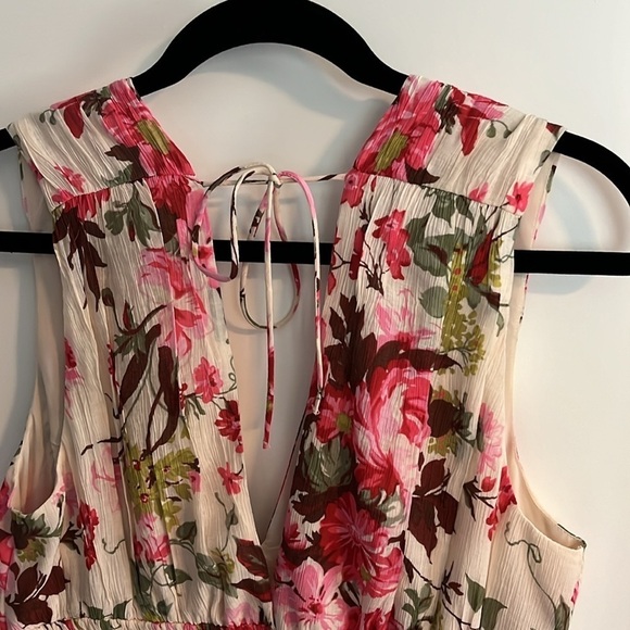 Abercombie & Fitch Smocked Plunge Sleeveless Dress Sz Large Pink Floral V Neck - Picture 8 of 12